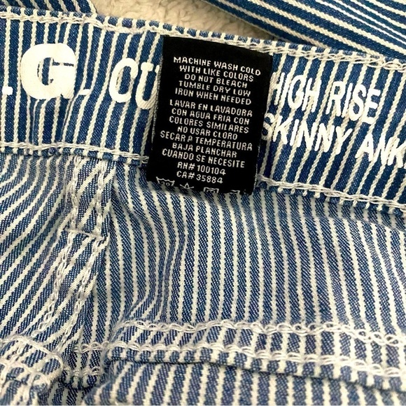 S.O.N.G Curvy High Rise Skinny Ankle Grazer Fringe Hem Pinstripe Jeans Size 5/27 - Picture 7 of 8
